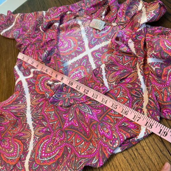 Alice & Trixie 100% Silk Designer Dress Pink Boho Paisley Women's sz XS Ruffles - Picture 12 of 13